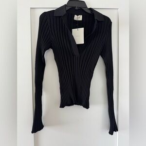 DISSH Black Ribbed Collared Top